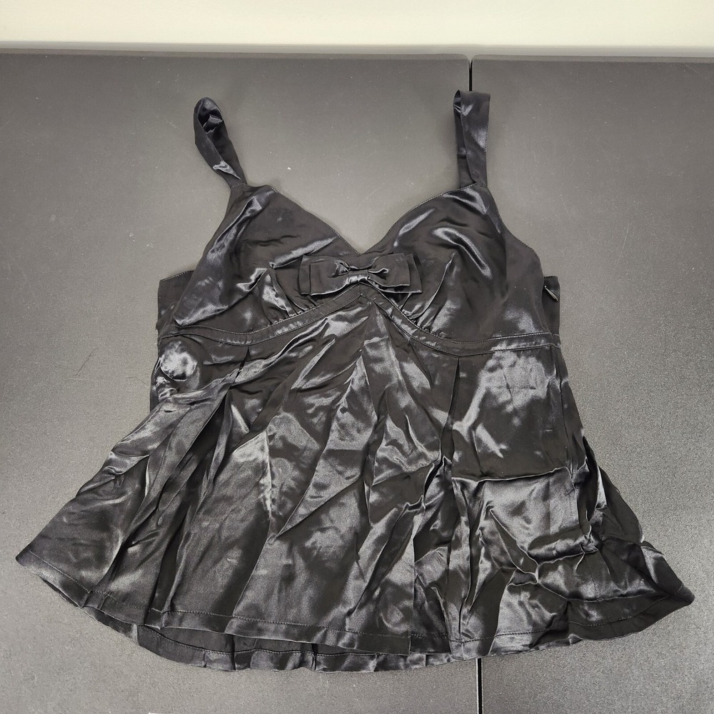 Gap‎ Womens NWT Blouse Babydoll 100% Silk Sleeveless Bow Y2K Goth Black 2 Satin